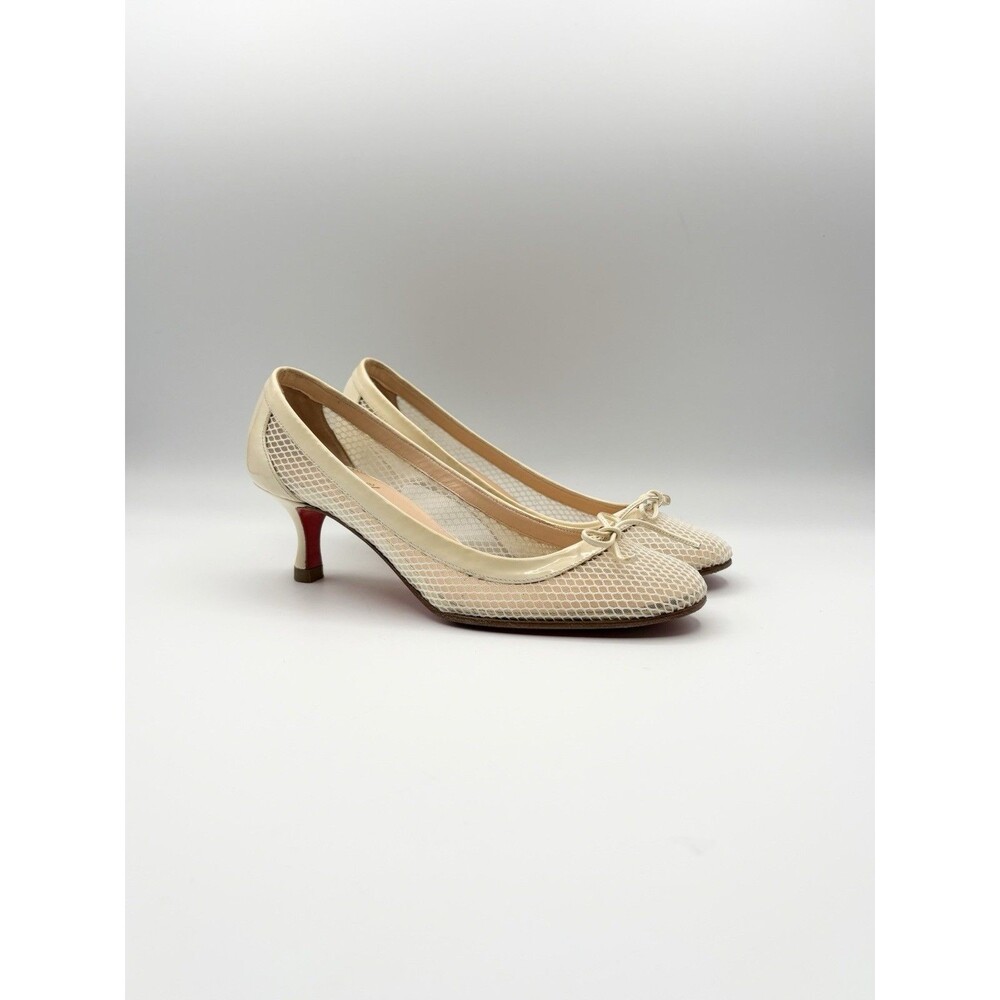 Christian Louboutin White Patent Marcia Balla Perforated Kitten Heels Size EU 37